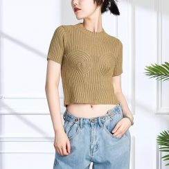 Womens Ribbed Knit Luxury T Shirt