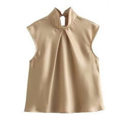 2 Pcs Vintage Standing Neck Sleeveless Womens Top