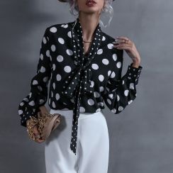 2 Pcs Womens Polka Dot Chiffon Shirt