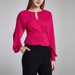 Fashion Sexy V Neck Split Lantern Sleeve Chiffon Blouse 