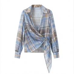 2 Pcs Loose European And American Style long Sleeved Multi Layer Lapel Plaid Shirt