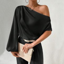 2 Pcs Plain Blank Sexy Strapless Long Sleeve Blouse