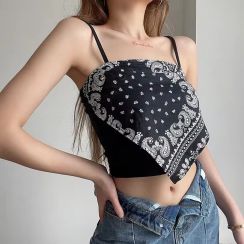 2 Pcs Womens Printed Irregular Sexy Short Camisole Tank Top