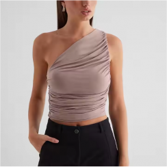 2 Pcs Womens Pleated One Shoulder Sleeveless Top